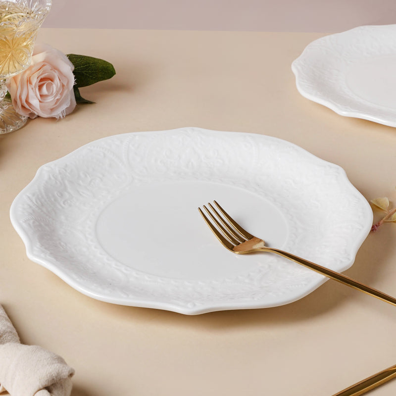Serena Lily White Dinner Plate 10.5 Inch - Serving plate, rice plate, ceramic dinner plates| Plates for dining table & home decor