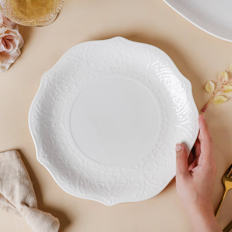 Serena Lily White Dinner Plate 10.5 Inch - Serving plate, rice plate, ceramic dinner plates| Plates for dining table & home decor