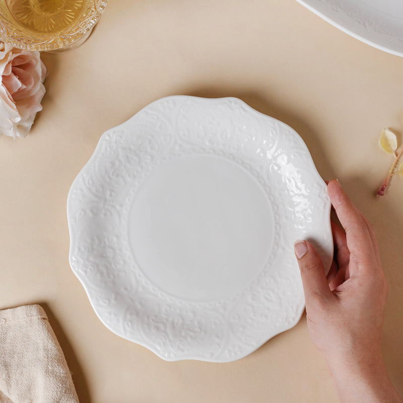 Serena Pearly White Snack Plate 8.5 Inch - Serving plate, snack plate, dessert plate | Plates for dining & home decor