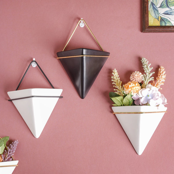 Triangular Ceramic Wall Hanging Planter Medium - Indoor planters and flower pots | Home decor items