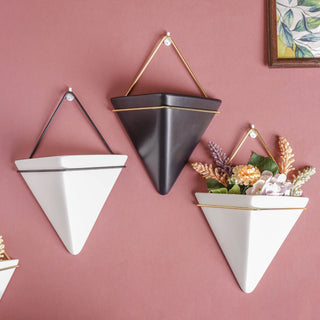 Triangular Ceramic Pot with Holder Large