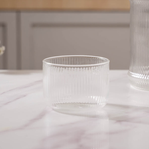 Modern Ribbed Glass Jug and Cup Set - Tea set, glass jug set, glassware set | Drinkware set for Dining table & Home decor