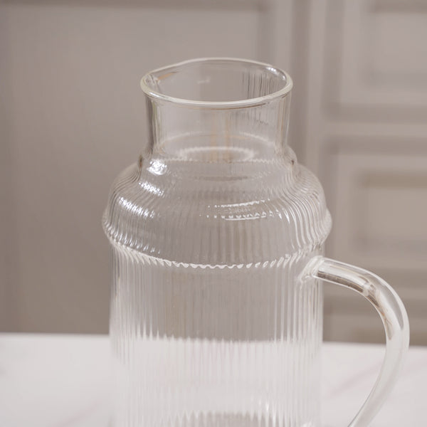 Modern Ribbed Glass Jug and Cup Set - Tea set, glass jug set, glassware set | Drinkware set for Dining table & Home decor