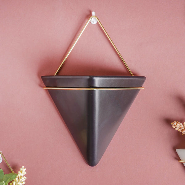 Triangular Ceramic Pot with Holder Large - Indoor planters and flower pots | Home decor items