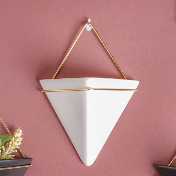 Triangular Ceramic Pot with Holder Large