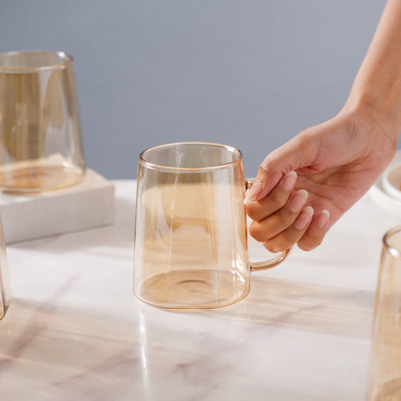 Amber Glass Jug and 4 Cups Set - Tea set, glass jug set, glassware set | Drinkware set for Dining table & Home decor