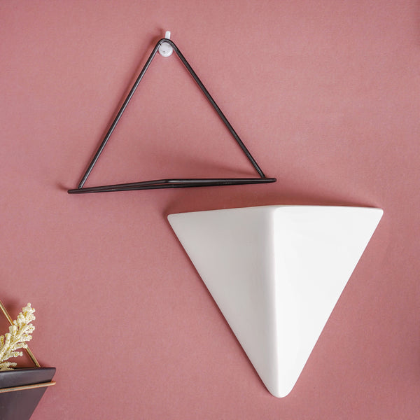 Triangular Ceramic Pot with Holder Large - Indoor planters and flower pots | Home decor items