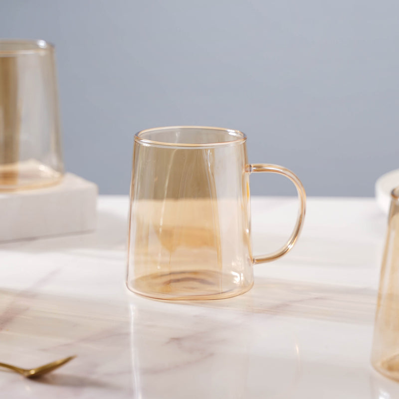 Amber Glass Jug and 4 Cups Set - Tea set, glass jug set, glassware set | Drinkware set for Dining table & Home decor