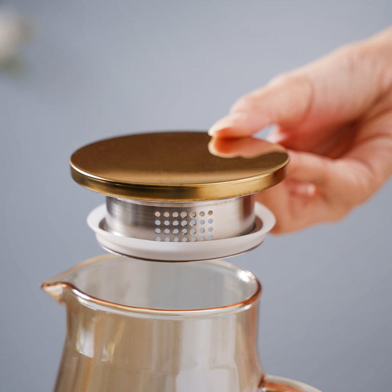 Amber Glass Jug and 4 Cups Set - Tea set, glass jug set, glassware set | Drinkware set for Dining table & Home decor