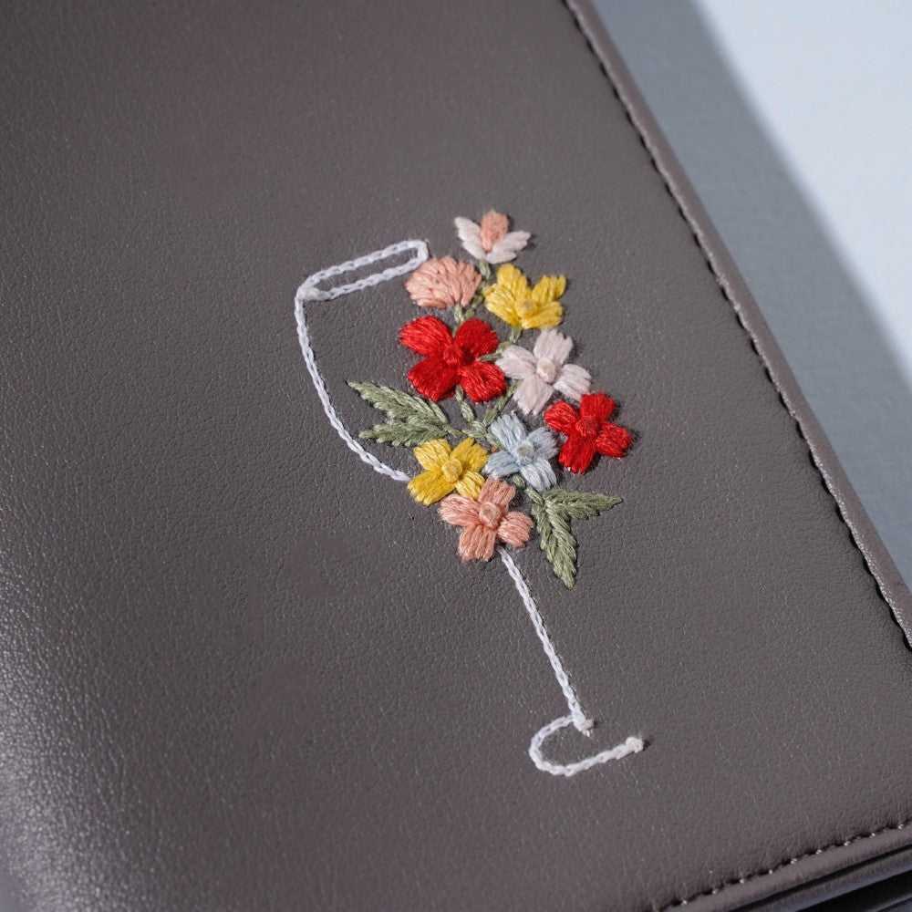 Bouquet hand embroidered passport cover