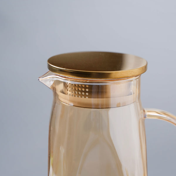 Amber Glass Jug and 4 Cups Set - Tea set, glass jug set, glassware set | Drinkware set for Dining table & Home decor