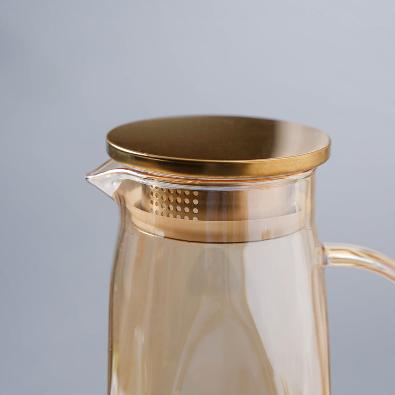 Amber Glass Jug and 4 Cups Set - Tea set, glass jug set, glassware set | Drinkware set for Dining table & Home decor