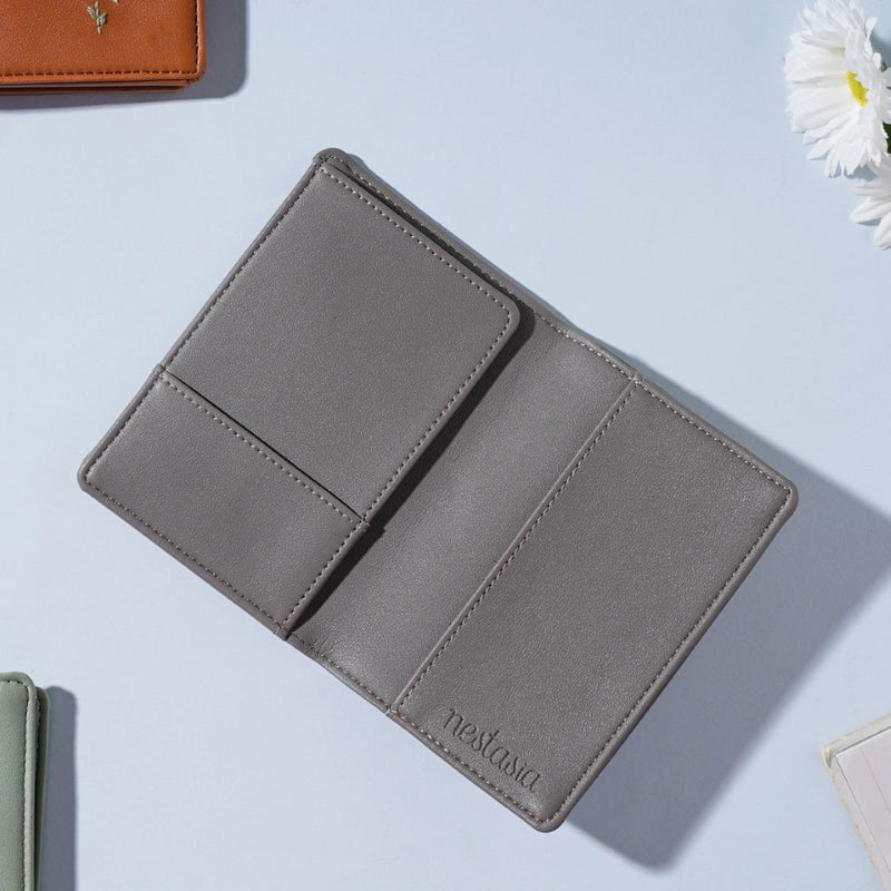 Floral Line Art Embroidered Passport Cover Grey