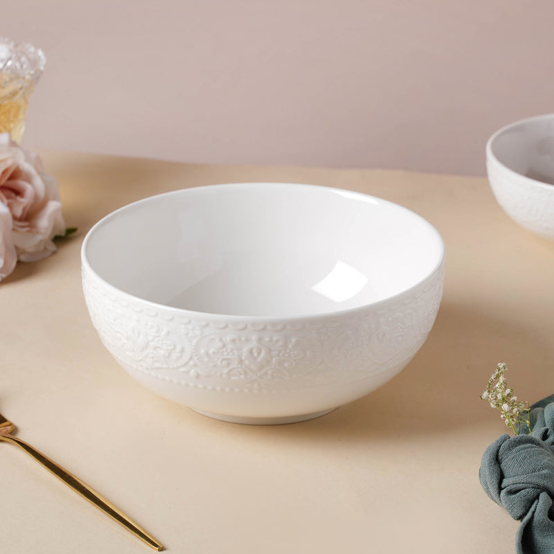 Serena Pearly White Serving Bowl 8 Inch 1500 ml - Bowl, ceramic bowl, serving bowls, noodle bowl, salad bowls, bowl for snacks, large serving bowl | Bowls for dining table & home decor