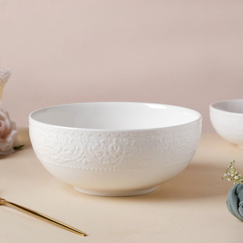 Serena Pearly White Serving Bowl 8 Inch 1500 ml - Bowl, ceramic bowl, serving bowls, noodle bowl, salad bowls, bowl for snacks, large serving bowl | Bowls for dining table & home decor