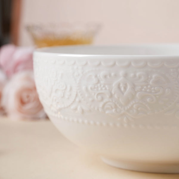 Serena Pearly White Serving Bowl 8 Inch 1500 ml - Bowl, ceramic bowl, serving bowls, noodle bowl, salad bowls, bowl for snacks, large serving bowl | Bowls for dining table & home decor