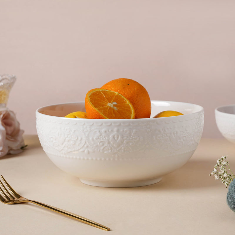 Serena Pearly White Serving Bowl 8 Inch 1500 ml - Bowl, ceramic bowl, serving bowls, noodle bowl, salad bowls, bowl for snacks, large serving bowl | Bowls for dining table & home decor