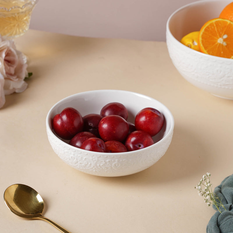 Serena Pearly White Snack Bowl 6 Inch 500 ml - Bowl,ceramic bowl, snack bowls, curry bowl, popcorn bowls | Bowls for dining table & home decor