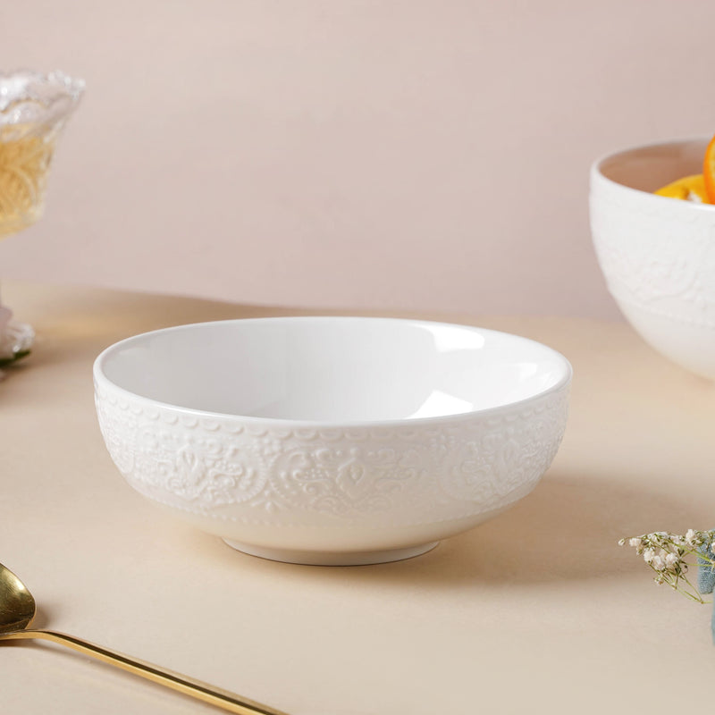 Serena Pearly White Snack Bowl 6 Inch 500 ml - Bowl,ceramic bowl, snack bowls, curry bowl, popcorn bowls | Bowls for dining table & home decor