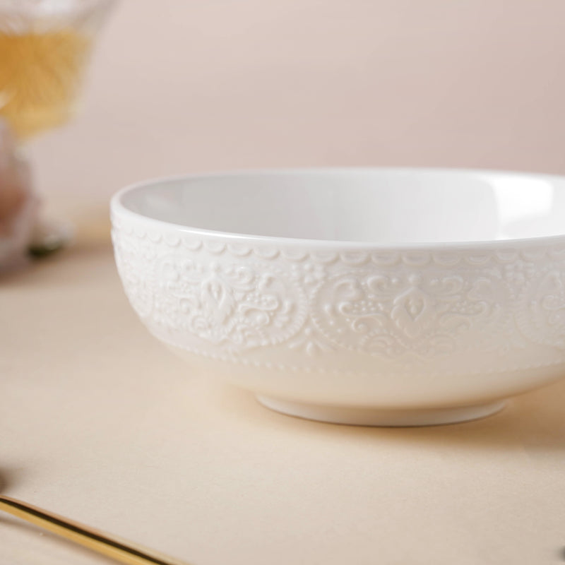Serena Pearly White Snack Bowl 6 Inch 500 ml - Bowl,ceramic bowl, snack bowls, curry bowl, popcorn bowls | Bowls for dining table & home decor