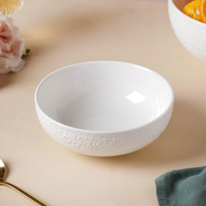 Serena Pearly White Snack Bowl 6 Inch 500 ml - Bowl,ceramic bowl, snack bowls, curry bowl, popcorn bowls | Bowls for dining table & home decor