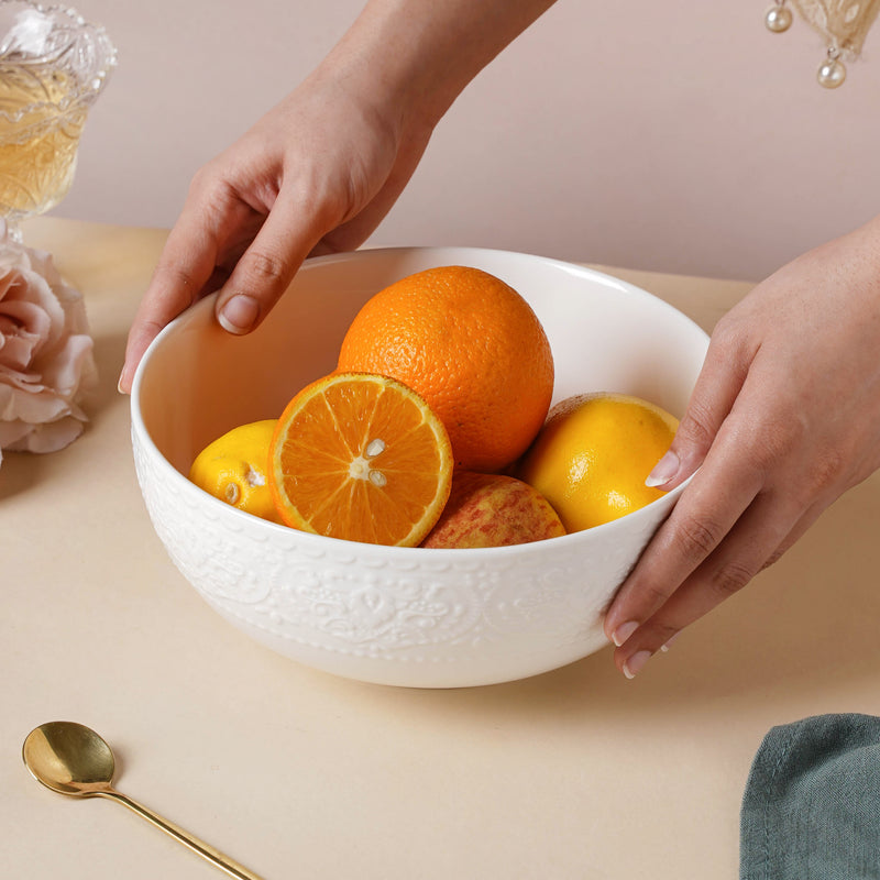 Serena Pearly White Serving Bowl 8 Inch 1500 ml - Bowl, ceramic bowl, serving bowls, noodle bowl, salad bowls, bowl for snacks, large serving bowl | Bowls for dining table & home decor