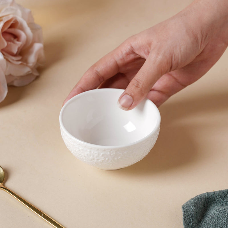 Serena Pearly White Dip Bowl 100 ml - Bowl, ceramic bowl, dip bowls, chutney bowl, dip bowls ceramic | Bowls for dining table & home decor 