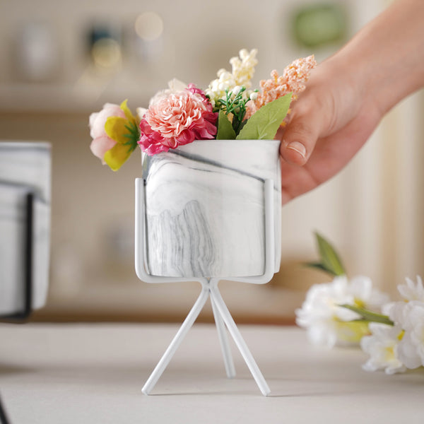 Marble Effect Pot With Stand - Plant pot and plant stands | Room decor items