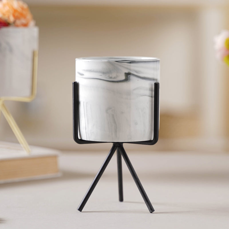 Marble Effect Pot With Stand - Plant pot and plant stands | Room decor items