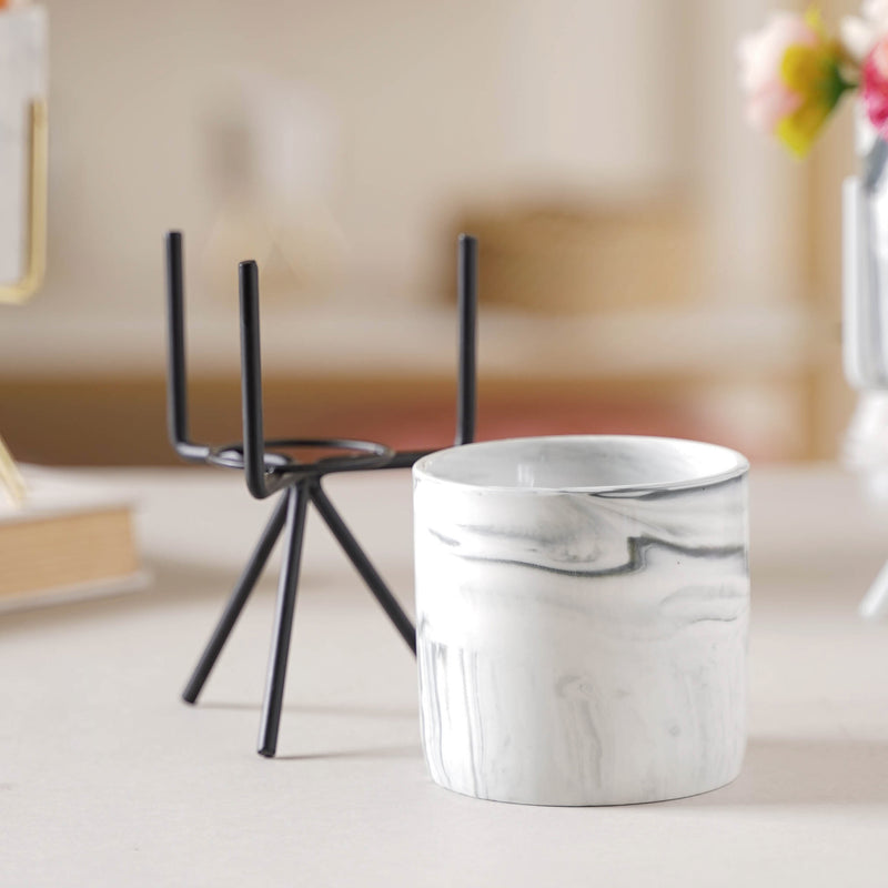 Marble Effect Pot With Stand - Plant pot and plant stands | Room decor items