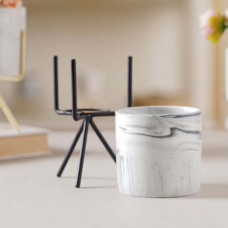 Marble Effect Pot With Stand - Plant pot and plant stands | Room decor items