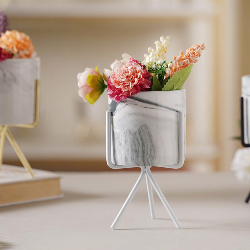 Marble Effect Pot With Stand - Plant pot and plant stands | Room decor items