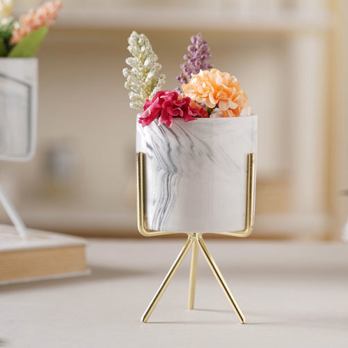 Marble Effect Pot With Stand - Plant pot and plant stands | Room decor items