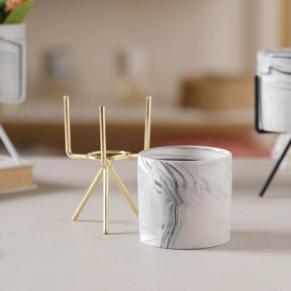 Marble Effect Pot With Stand - Plant pot and plant stands | Room decor items