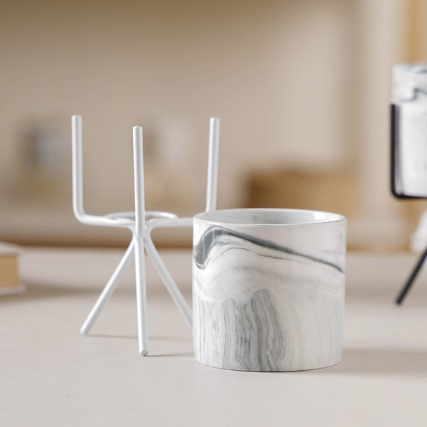 Marble Effect Pot With Stand - Plant pot and plant stands | Room decor items