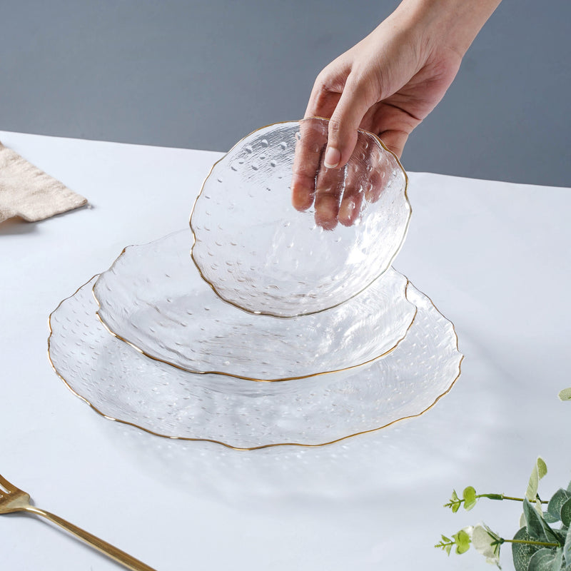 Glass Plate and Bowl Set of 3