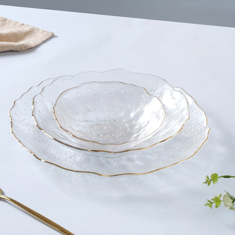 Glass Plate and Bowl Set of 3