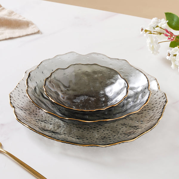 Glass Grey Dish Set of 3