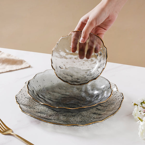 Glass Grey Dish Set of 3