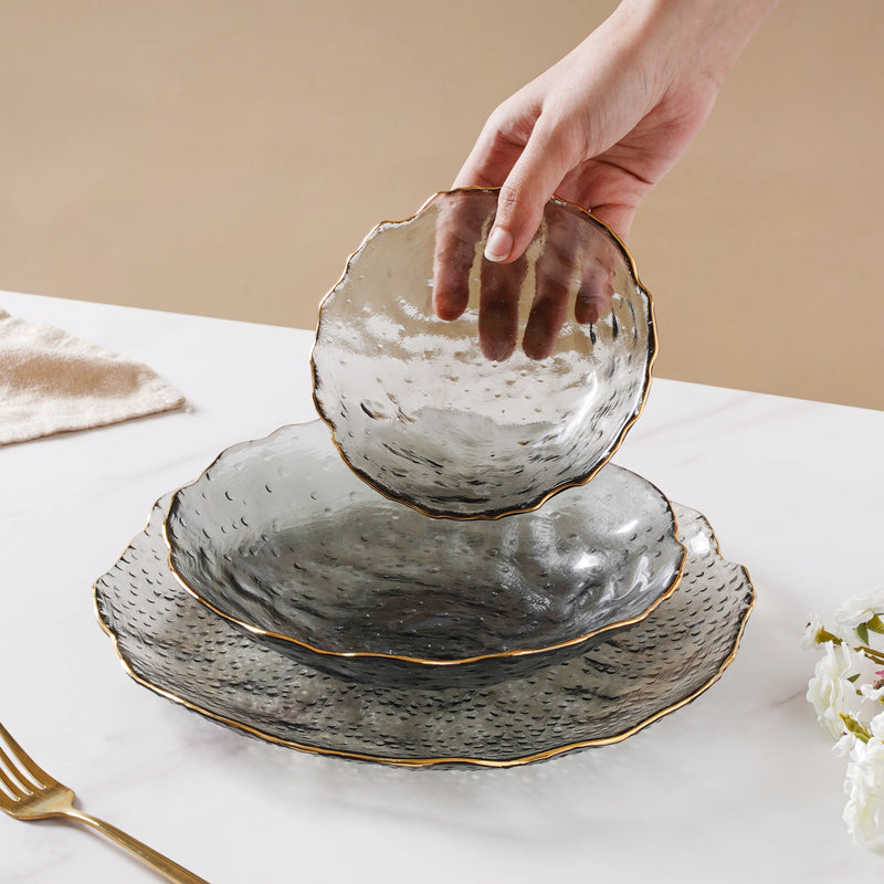Glass Grey Dish Set of 3