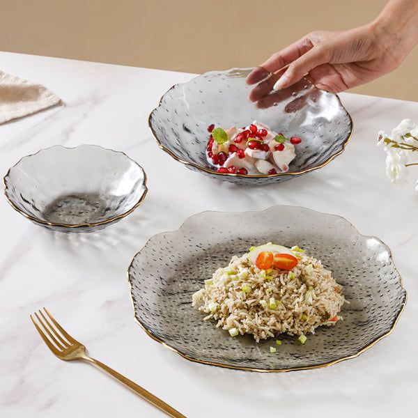 Glass Grey Dish Set of 3