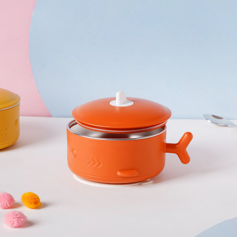 Whale Double Walled Anti-Slip Feeding Bowl Orange 400 ml - Kids Lunch Box