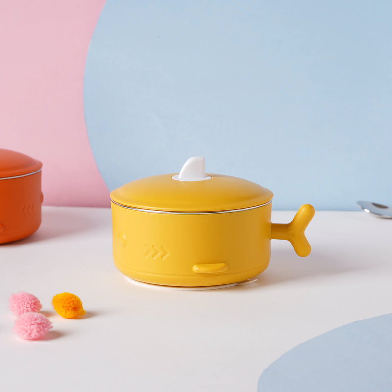 Whale Double Walled Anti-Slip Feeding Bowl Yellow 400 ml - Kids Lunch Box
