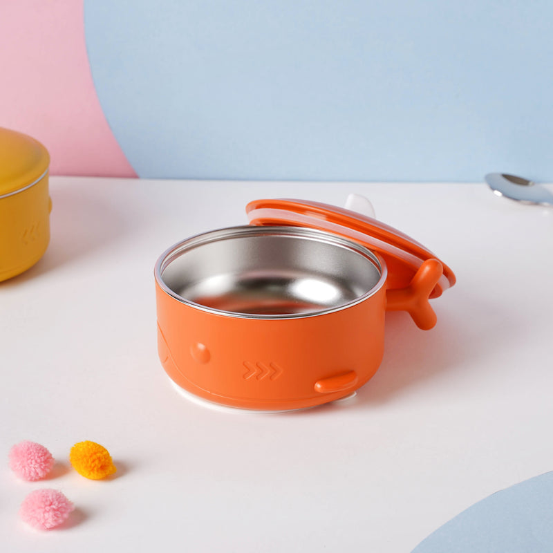 Whale Double Walled Anti-Slip Feeding Bowl Orange 400 ml - Kids Lunch Box
