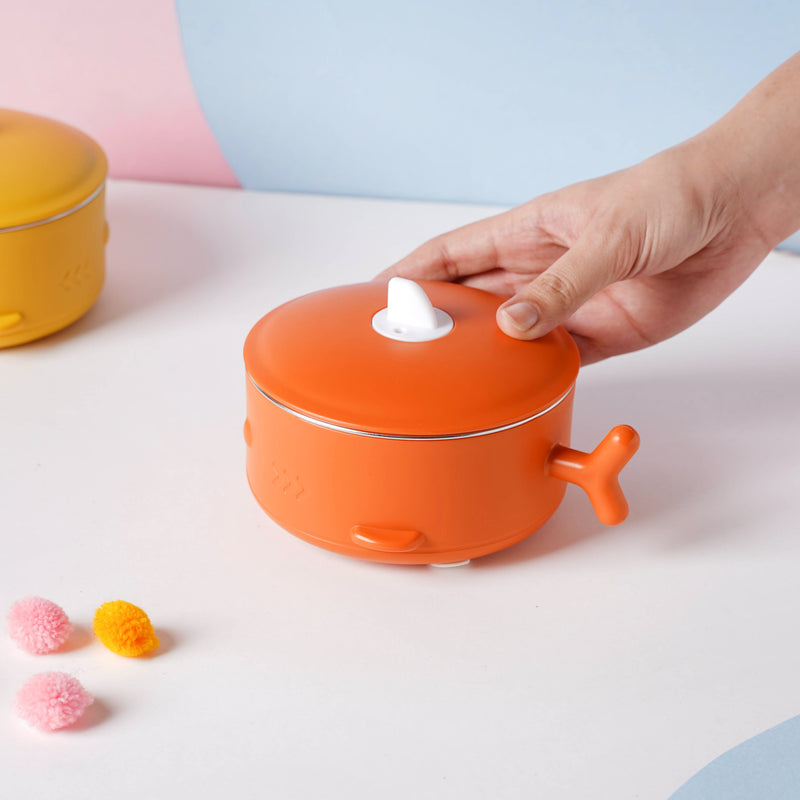 Whale Double Walled Anti-Slip Feeding Bowl Orange 400 ml - Kids Lunch Box