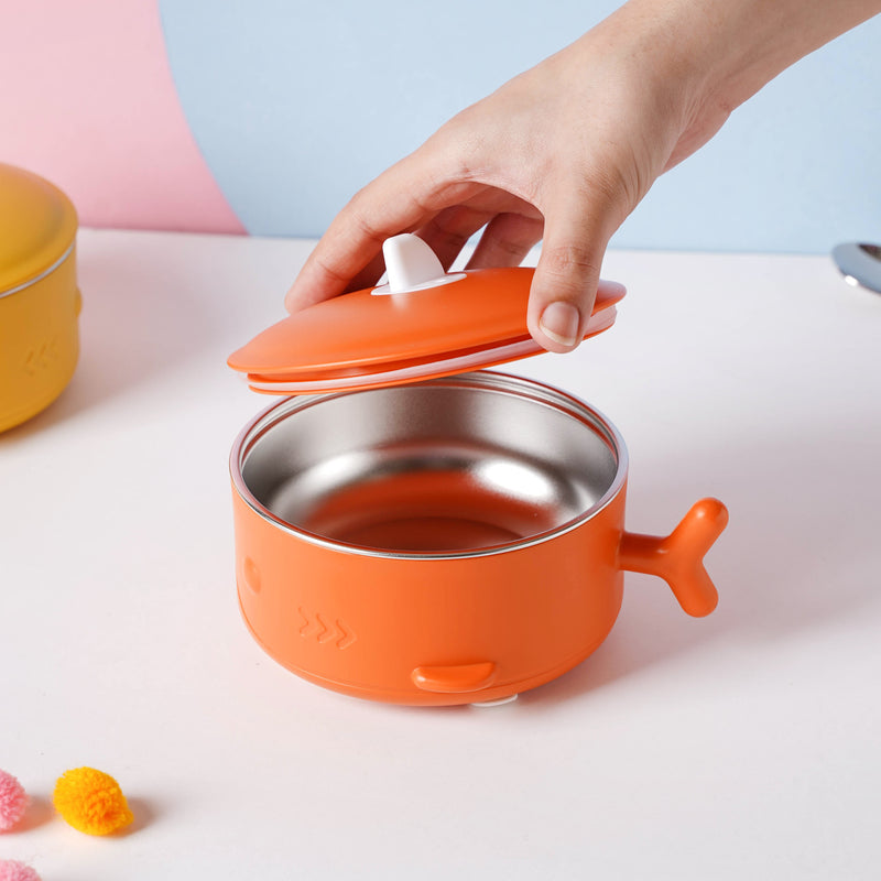 Whale Double Walled Anti-Slip Feeding Bowl Orange 400 ml - Kids Lunch Box
