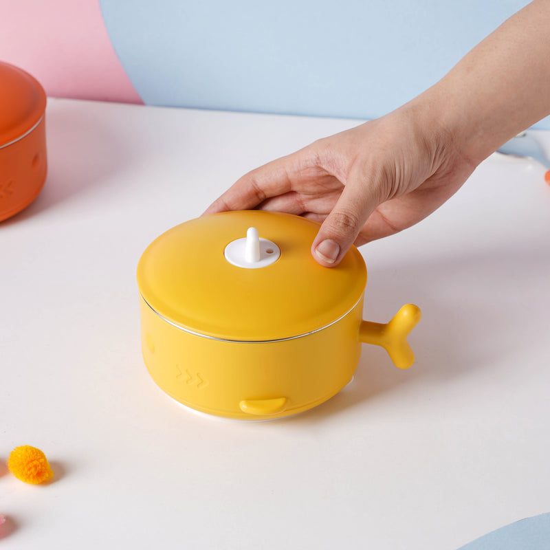 Whale Double Walled Anti-Slip Feeding Bowl Yellow 400 ml - Kids Lunch Box