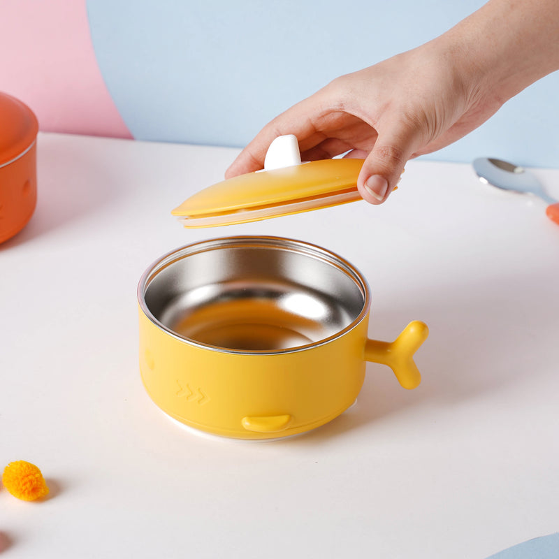 Whale Double Walled Anti-Slip Feeding Bowl Yellow 400 ml - Kids Lunch Box