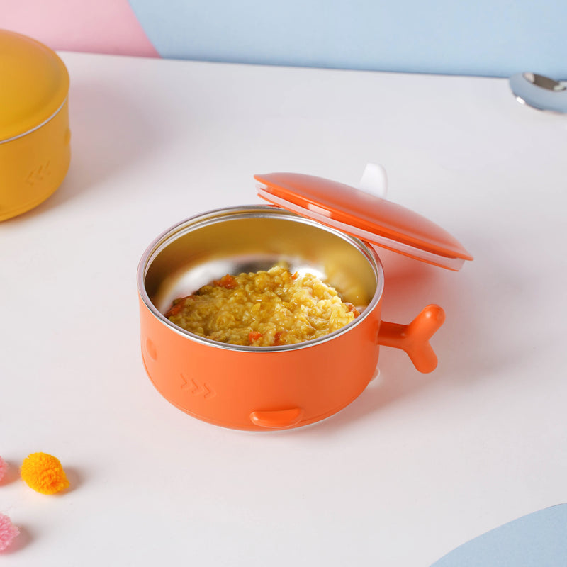 Whale Double Walled Anti-Slip Feeding Bowl Orange 400 ml - Kids Lunch Box
