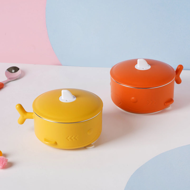 Whale Double Walled Anti-Slip Feeding Bowl Yellow 400 ml - Kids Lunch Box